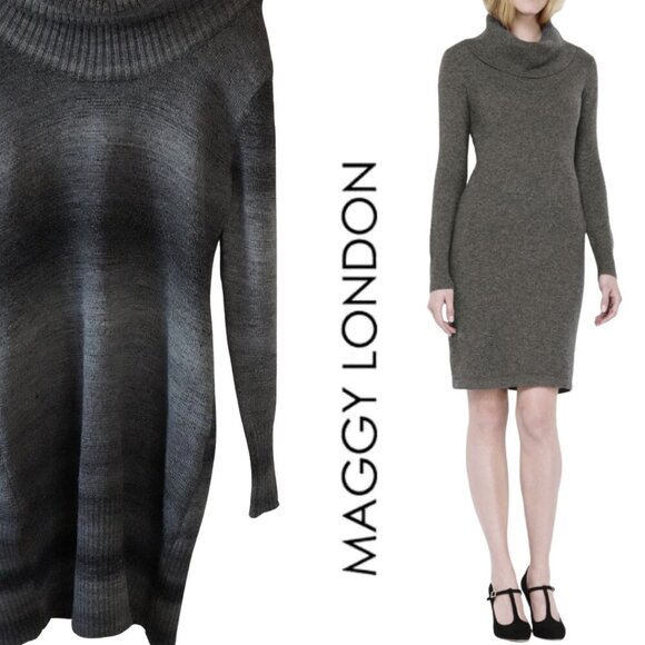 Maggy London, Shimmer Cowl Neck Long Sleeve Sweater Dress, Gray - Picture 1 of 5